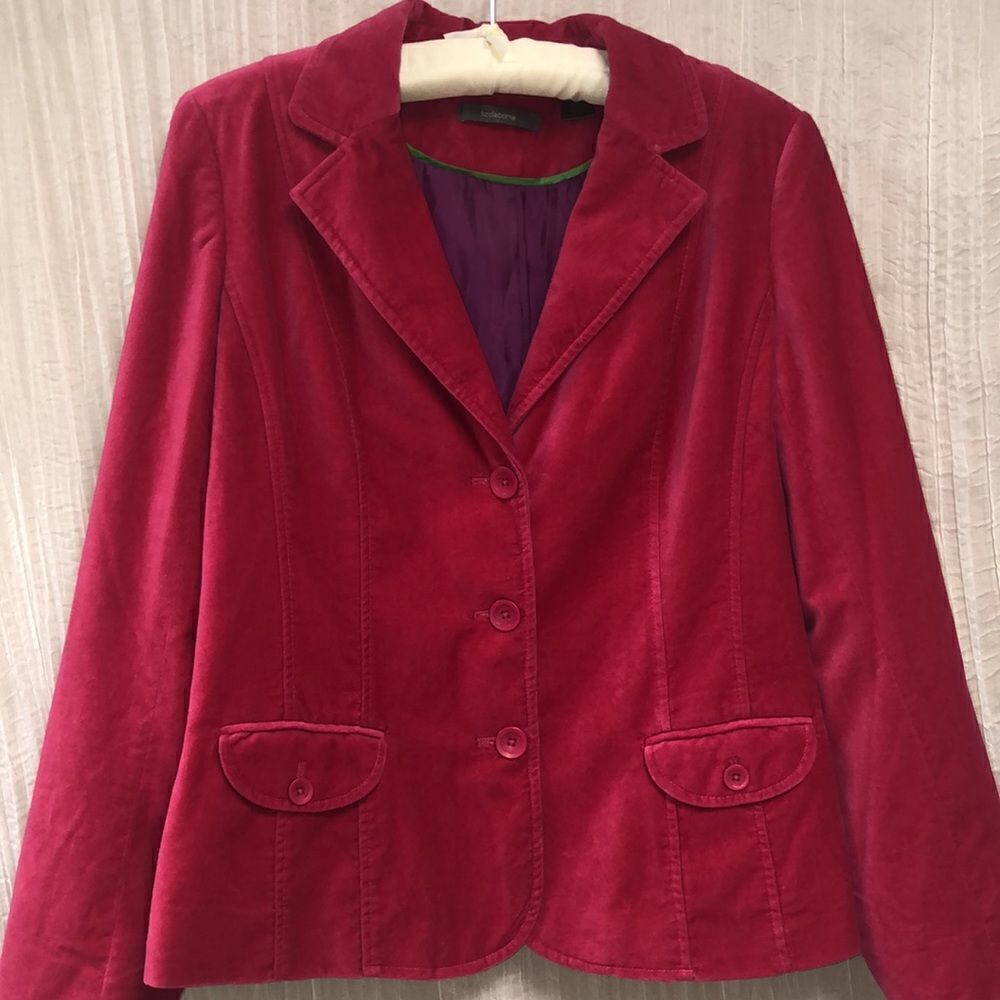 Liz Claiborne 12 Fuchsia Three Button Collared Velvet Blazer/Jacket